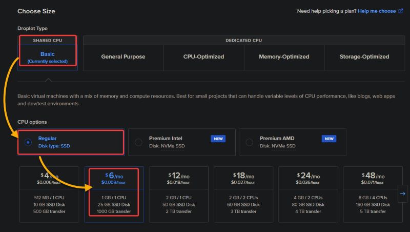 Chọn bản Shared CPU 