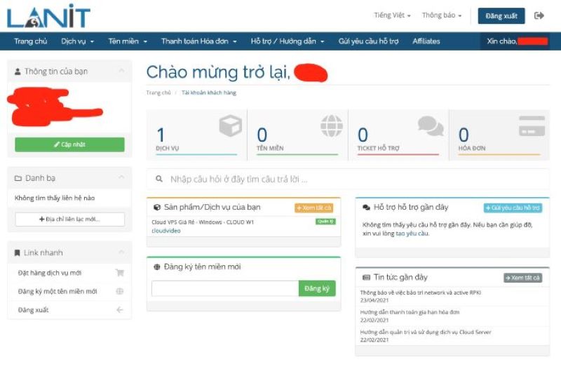 Đăng nhập vào website Lanit