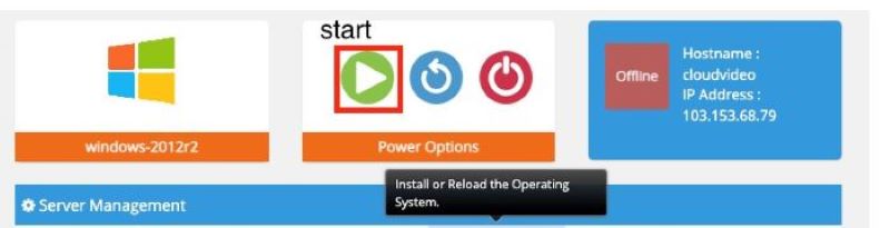 Bạn cần tắt (SHUTDOWN) và khởi động lại (START) VPS