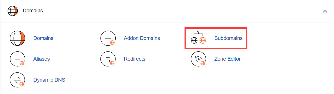 Nhấn chọn Subdomains