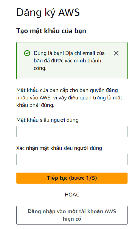 Nhập mật khẩu và xác nhận mật khẩu