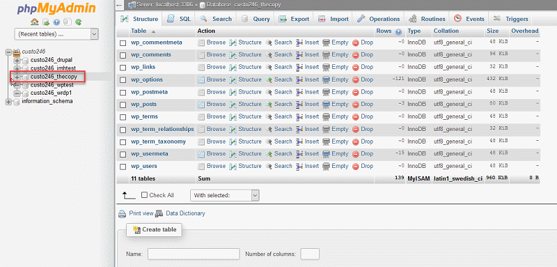 Chọn database bạn cần sao lưu dữ liệu