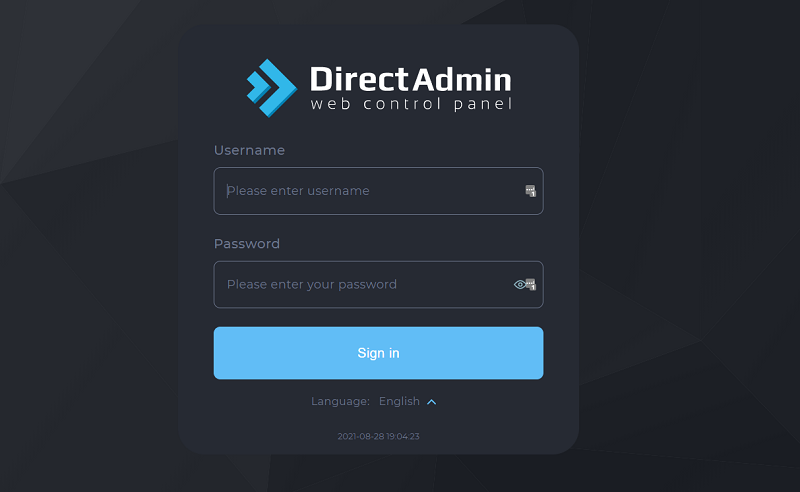 Màn hình nhập thông tin đăng nhập vào DirectAdmin