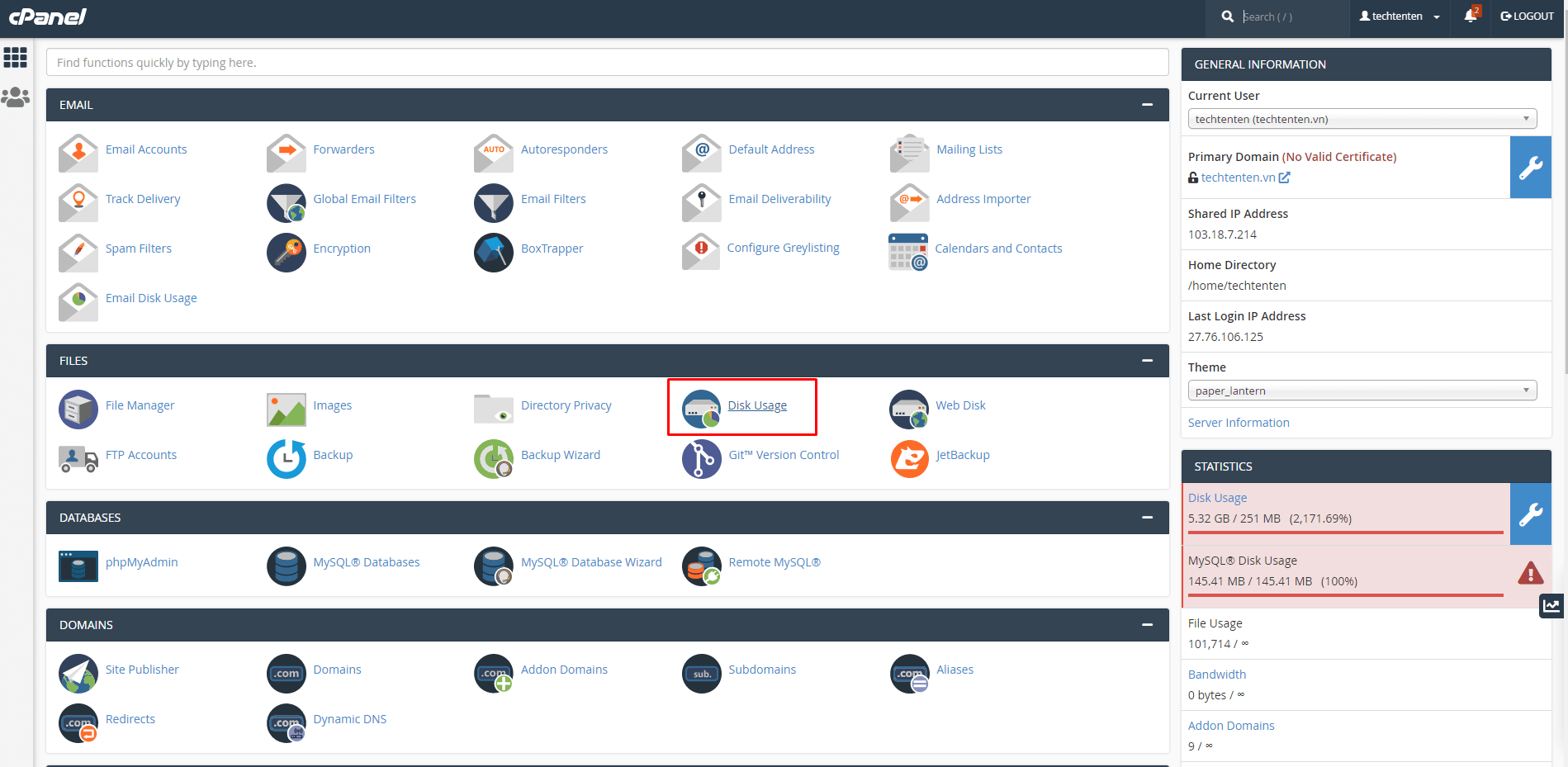 Nhấn chọn Disk Usage