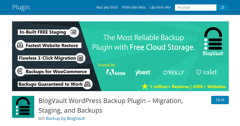 BlogVault là một dịch vụ backup và bảo vệ trang web WordPress đáng tin cậy.