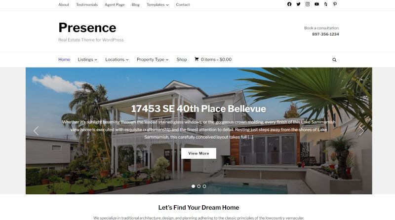 Theme WordPress bất động sản Presence 