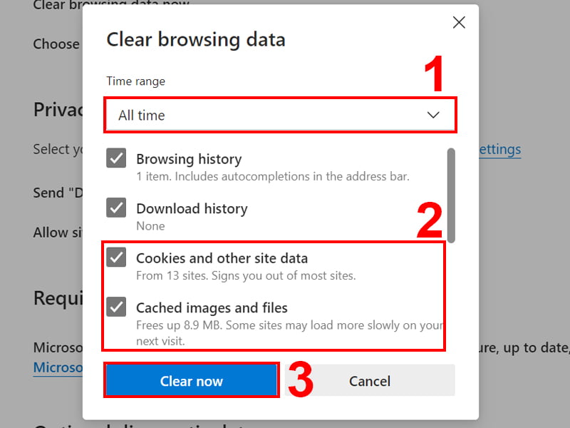 Xóa cache trên Microsoft Edge