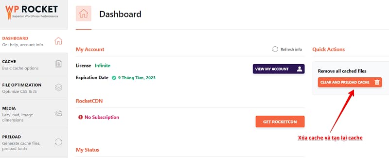 Xóa cache trong WordPress Rocket