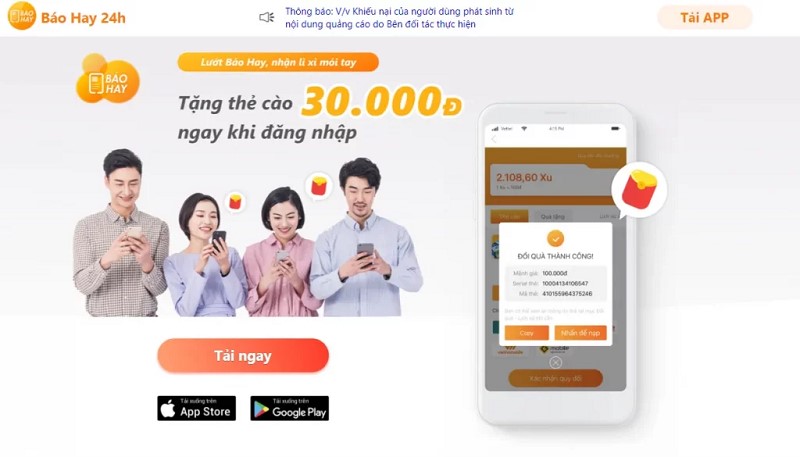 Báo Hay 24h - App đọc báo kiếm tiền online mới nổi 