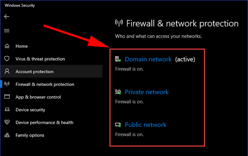 Chọn Private network/Public network