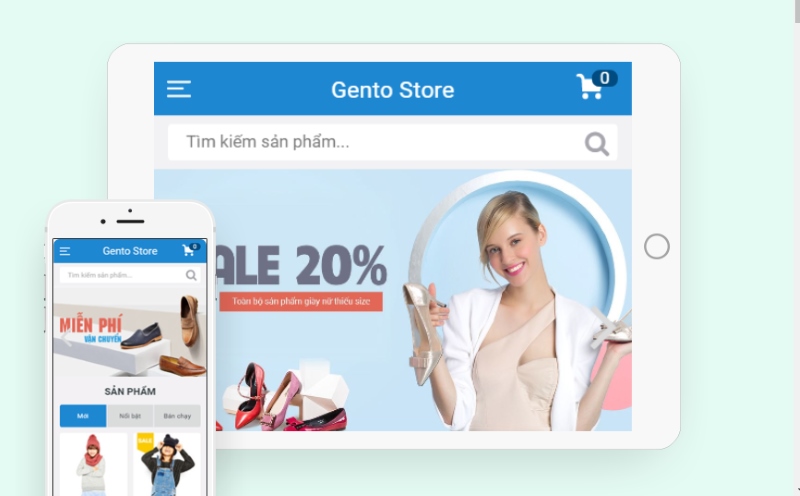 Gento Store - Mẫu web bán quần áo online cho di động