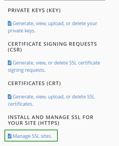 Chọn mục Manage SSL sites