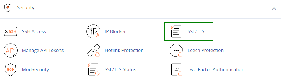 Chọn SSL/TLS trong trình đơn SECURITY