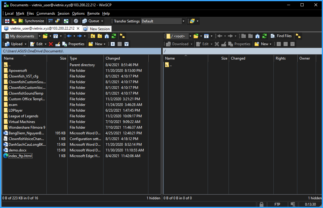 Cách tải tệp lên với Winscp