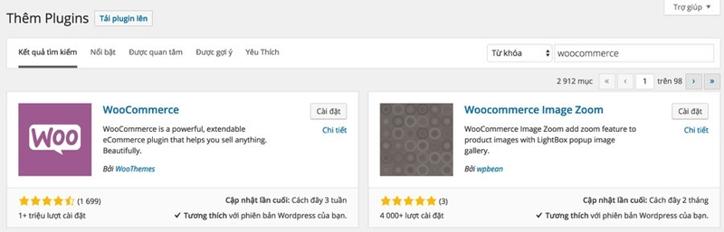 Thêm plugin Woocommerce vào WordPress