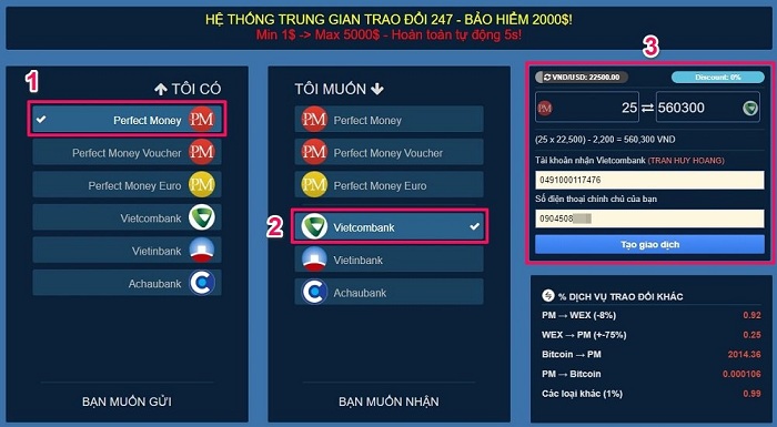 Các bước rút tiền Perfect Money