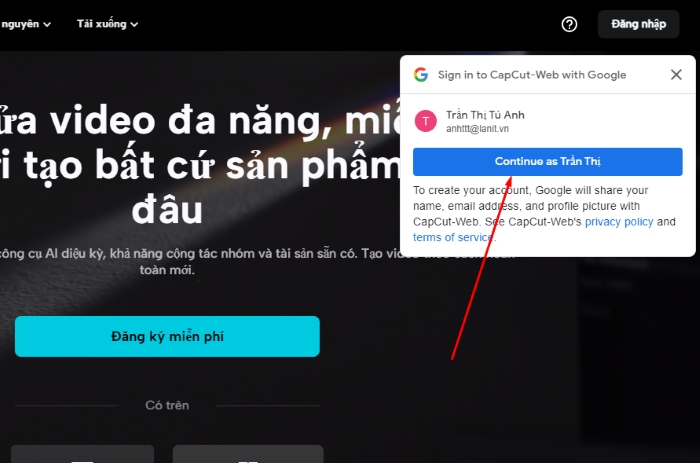 Đăng ký thông qua tài khoản Google được gợi ý