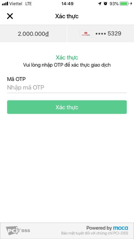 Nhập mã PIN xác thực