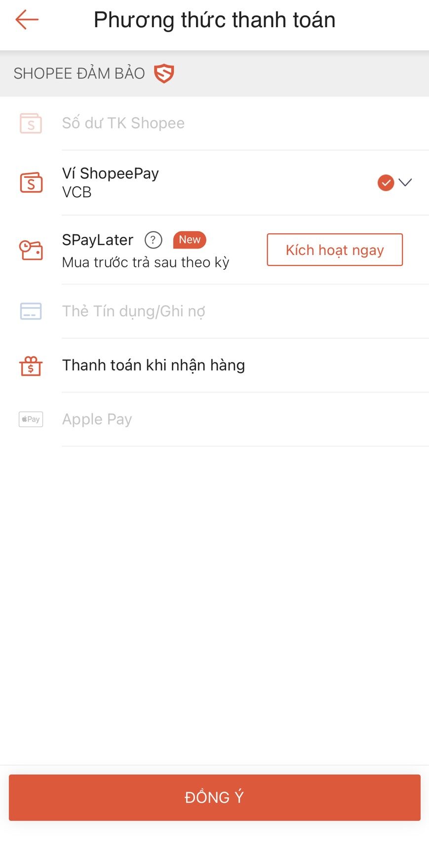 Chọn “Phương thức thanh toán”